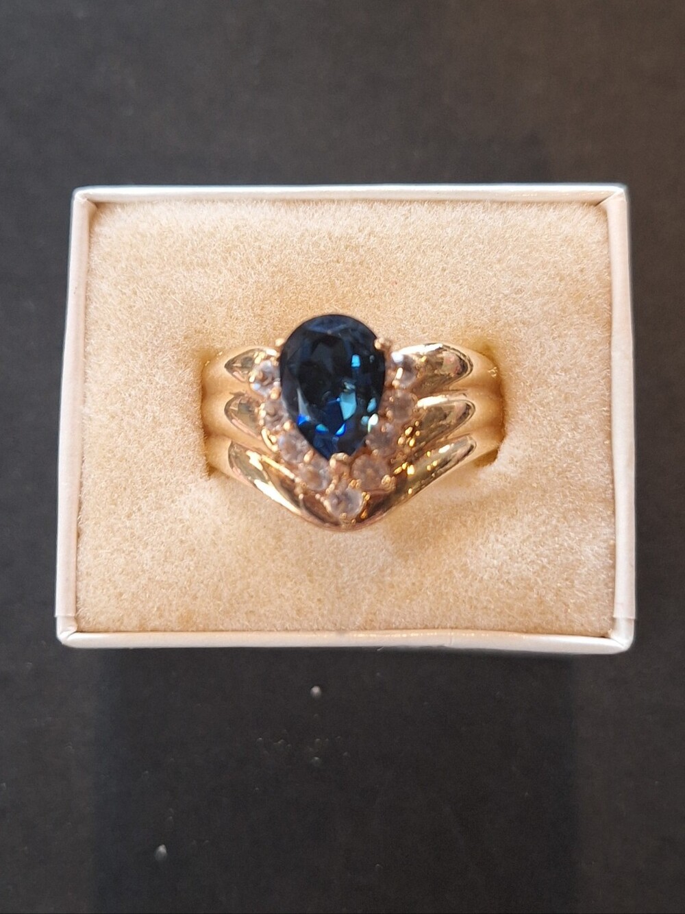 DAC Gold-Tone Blue Teardrop Cocktail Ring - Women's Fashion Jewelry
